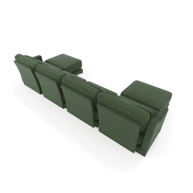 141.7" Chenille 4-Seater Sofa with Movable Ottoman & Solid Wood Frame