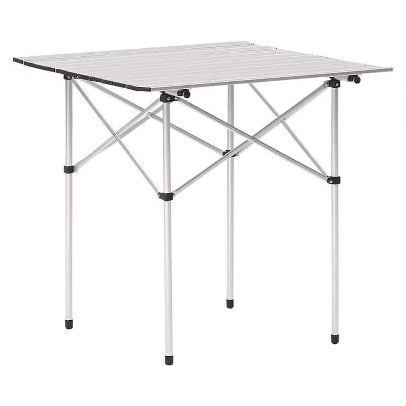Silver Aluminum Alloy Adjustable Height Foldable Portable Camping Table for Outdoor Use