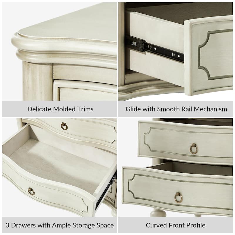 Alois Traditional 3-Drawer Nightstand with Solid Wood Spindle Legs by HULALA HOME