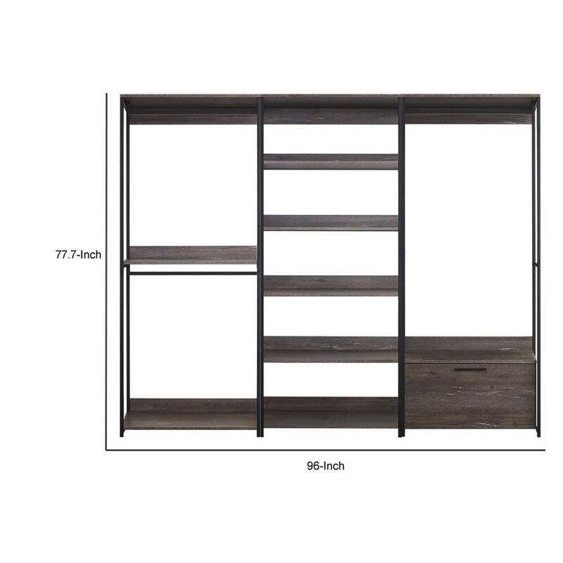 Gin Modular Closet System, 3 Hanging Rods, 8 Shelves, Black Metal
