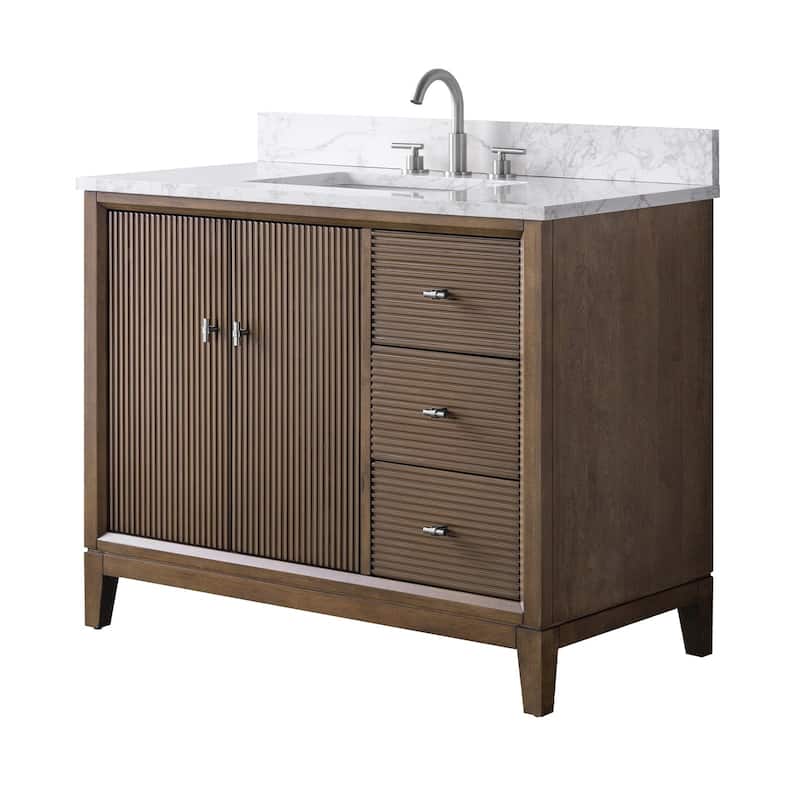 Vanity Art 42" Freestanding Bathroom Vanity with Engineered Marble Top and Sink