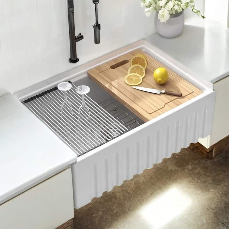 30" White Workstation Sink with Accessories, 10 Inch Deep Single Bowl
