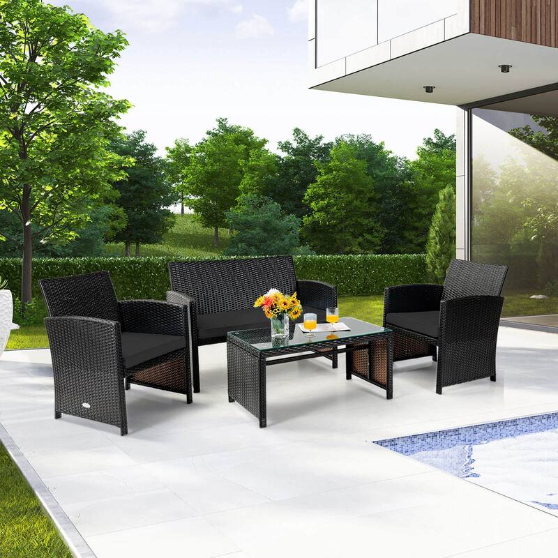 Costway 8PCS Patio Rattan Furniture Set Cushioned Chair Sofa Coffee