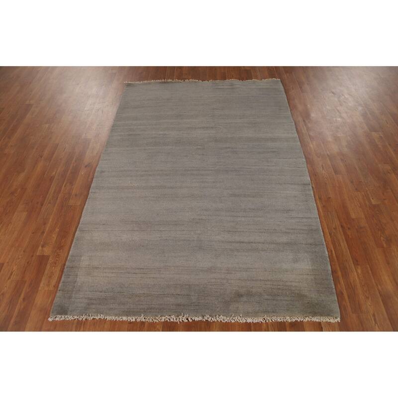 Modern Gabbeh Oriental Rug Handmade Grey Wool Carpet - 4'10"x 6'10"
