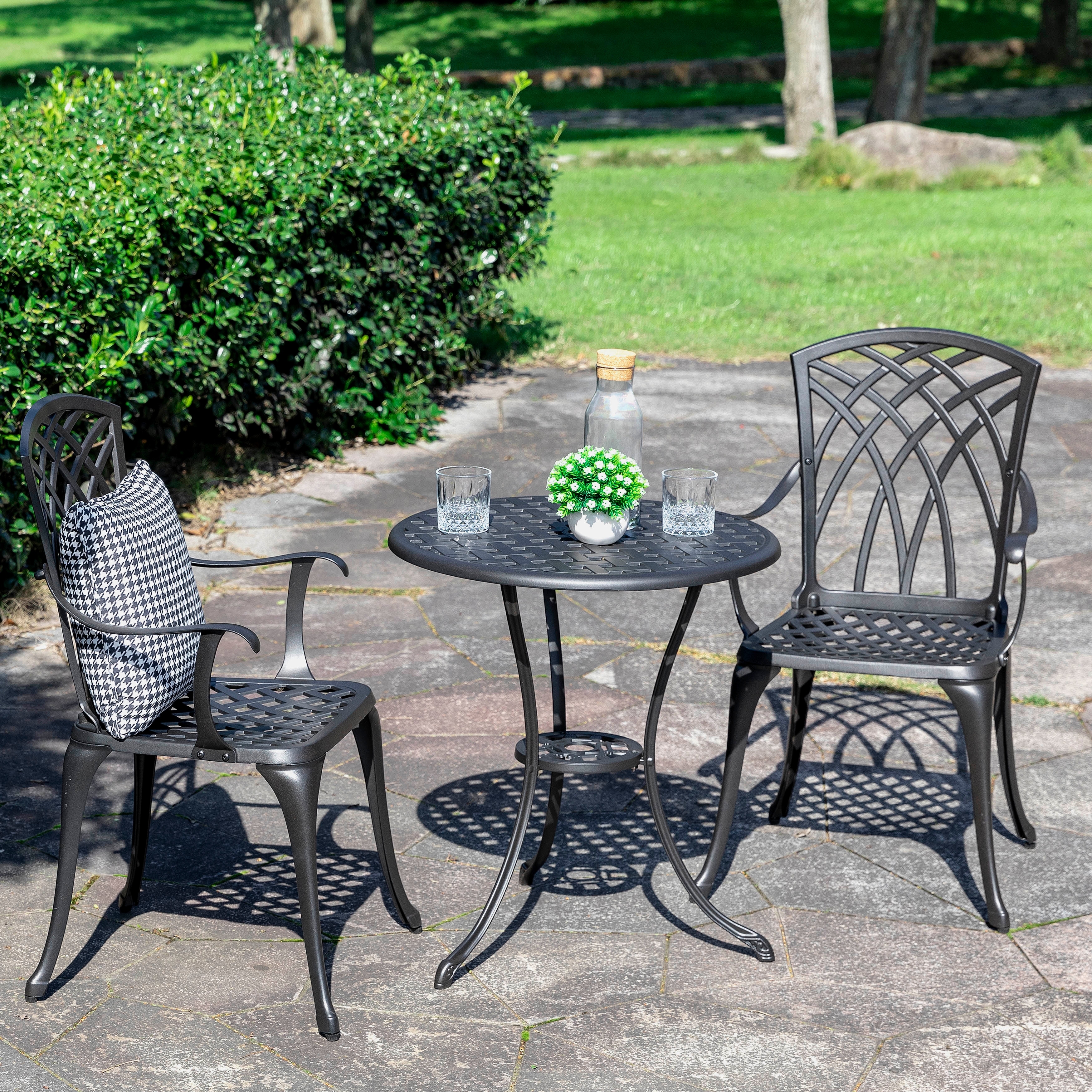 Nuu Garden 3-Piece Outdoor Patio Bistro Set,24 Inch Cast Aluminum Bistro Table with Umbrella Hole and 2 Bistro Chairs