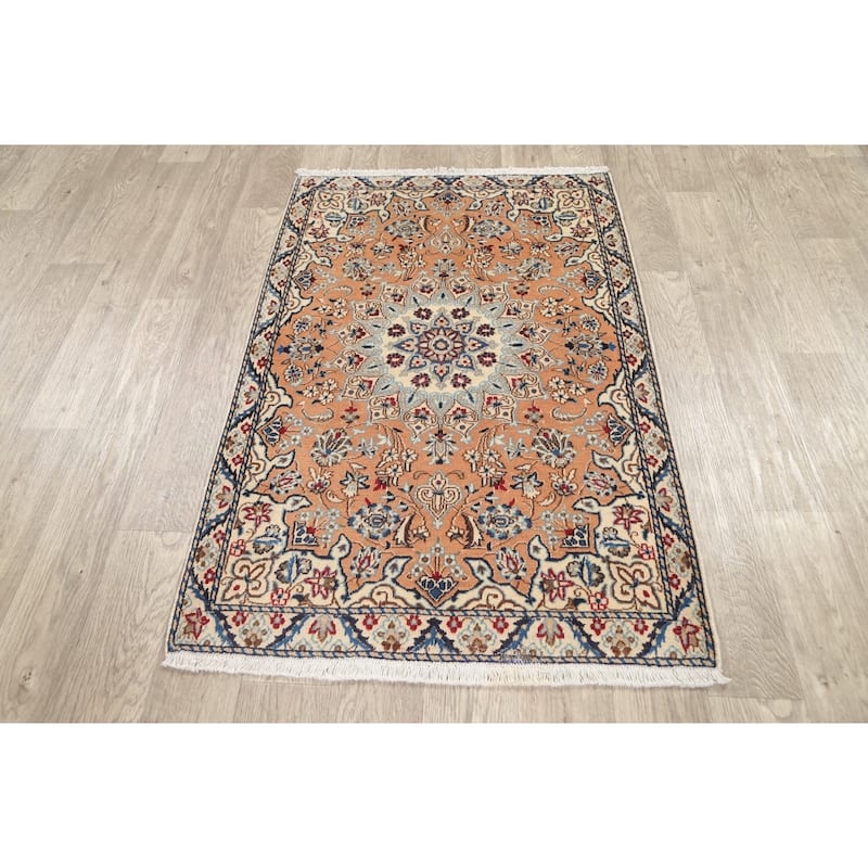 Vegetable Dye Floral Nain Persian Area Rug Hand-knotted Wool Carpet - 2'11" x 4'6"