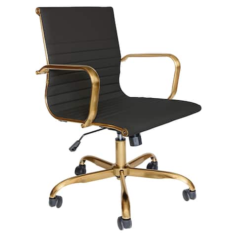 LeisureMod Harris Leather Swivel Gold Frame Office Chair