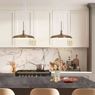 Modern Glam 1-Light Metal Gold LED Pendant Light Kitchen Island Lights for Dining Room - 10" D x 8" H