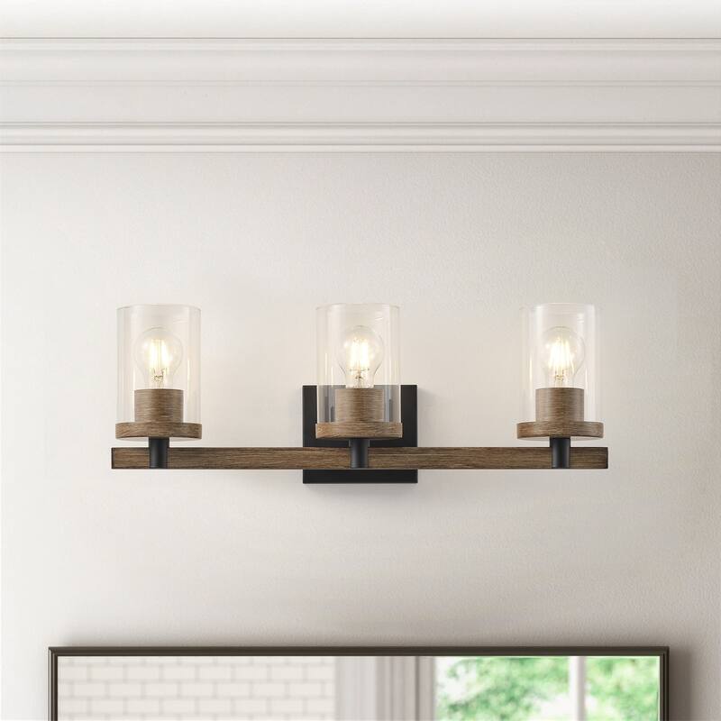 Farmhouse 3-Light Bathroom Vanity Light Fixture Over Mirror with Clear Glass Shade