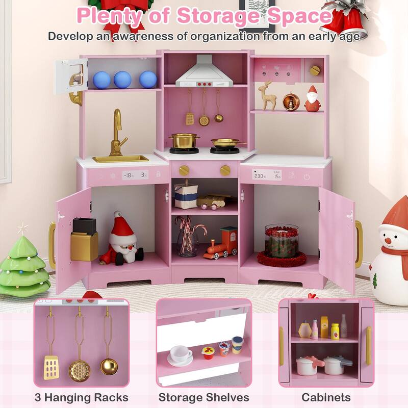 Costway Pretend Play Kitchen for Kids Toddler Aged 3+ Wooden Toy Set - See Details