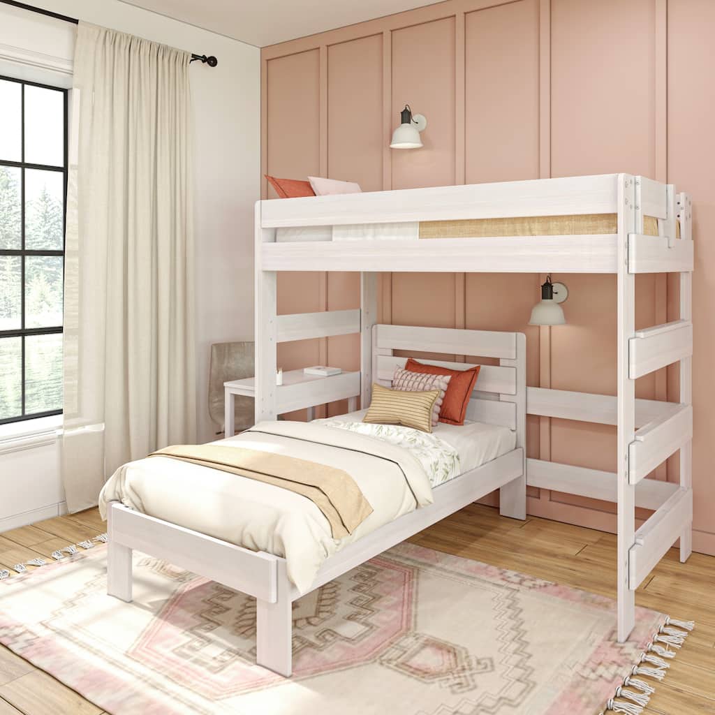 Max and Lily Farmhouse Twin over Twin L-Shaped Bunk Bed with Desk