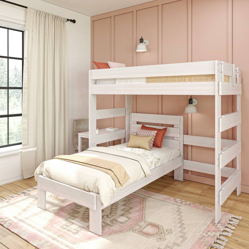 Max and Lily Farmhouse Twin over Twin L-Shaped Bunk Bed with Desk