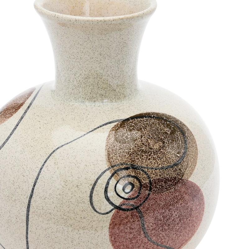 Multi Color Hand-Painted w/ Face Stoneware Vase