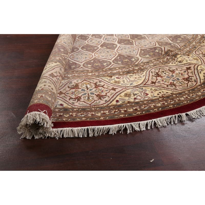 Wool/ Silk Vegetable Dye Floral Qum Oriental Area Rug Handmade Carpet - 10'1" x 10'2" Round