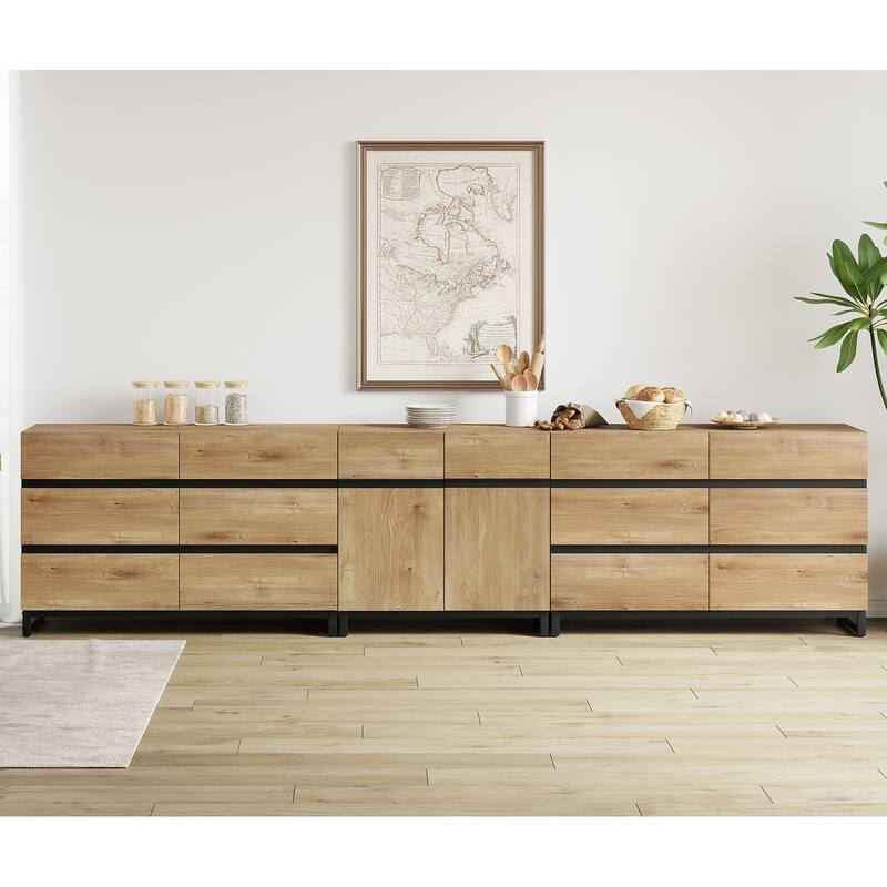 WAMPAT Modern Dresser with Adjustable Shelves, 3 in 1 Chest with Glass Doors and Storage Cabinet for Bedroom - Oak - 1-drawer