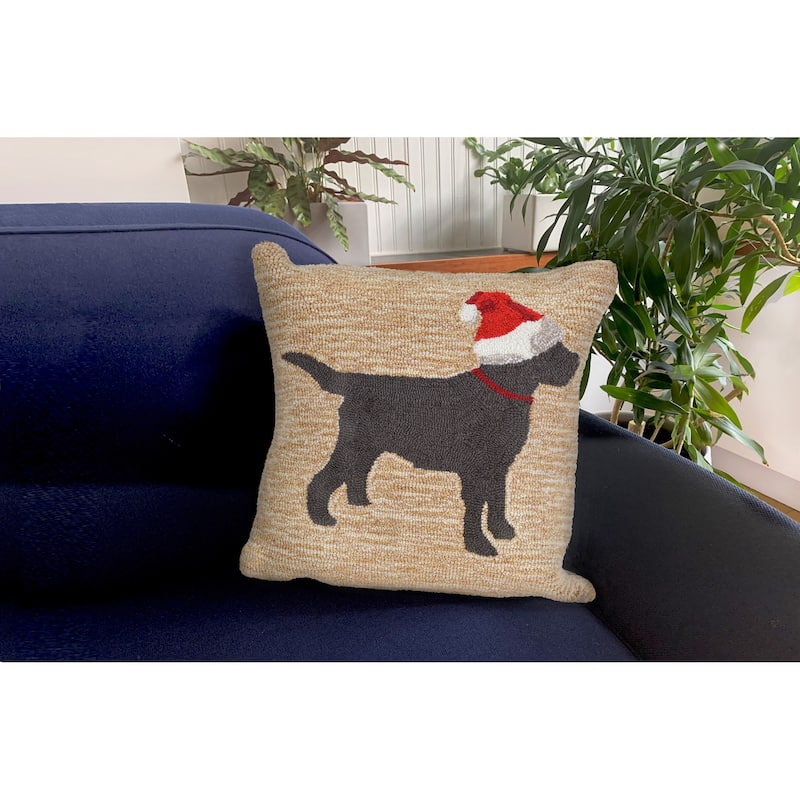 Liora Manne Frontporch Christmas Dog Indoor/Outdoor Pillow Neutral 18" Square
