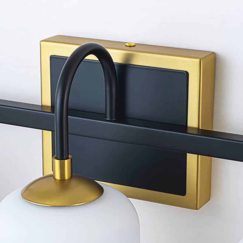 3-Light Modern Transitional Metal & Glass Bathroom Vanity Light with Milk White Glass Shades - 3 Light