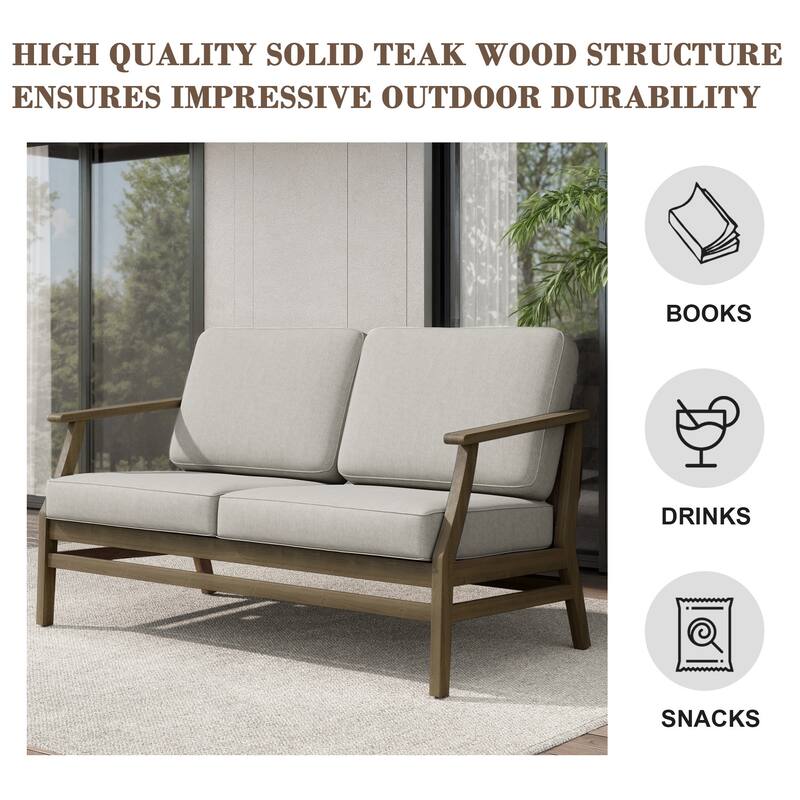 Teak Outdoor Patio Club Chairs Loveseat with Cushions