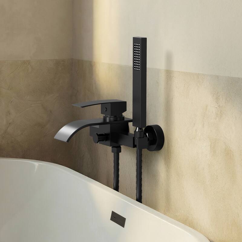GRANDJOY Wall-mount Waterfall Bathtub Faucet with Handheld Shower