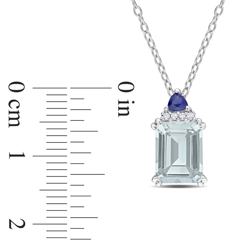 Miadora 2ct TGW Aquamarine Blue Sapphire Diamond Accent Necklace Sterling Silver