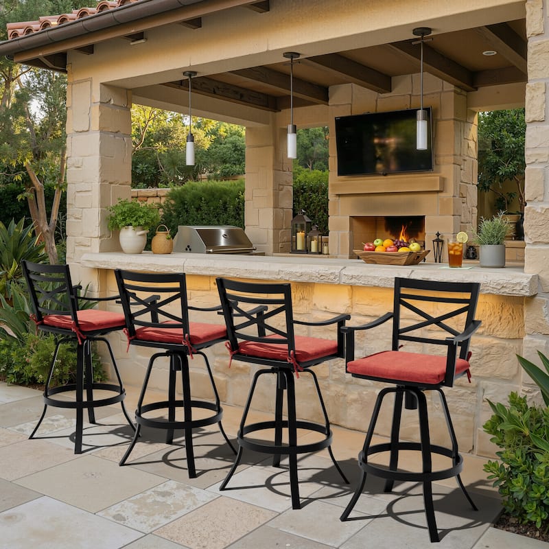 Pellebant Patio Outdoor Aluminum Swivel Bar Stools with Sunbrella Cushion - 21.7 in W x 16.5 in D x 46 in H