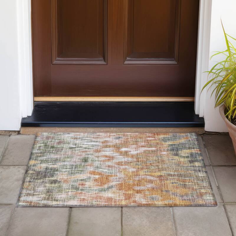 Machine Washable Indoor/Outdoor Modern Watercolor Chantille Rug - Terracotta - 1'8" x 2'6"