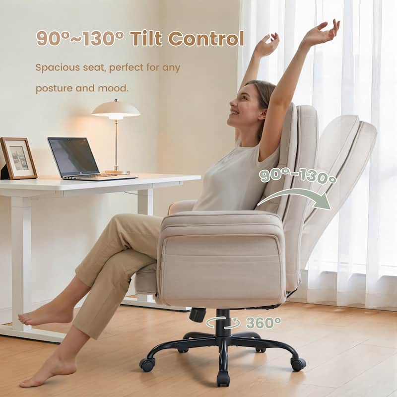 Bossin Cross Legged Office Chair with Adjustable Arms, 135° Reclining Velet Executive Criss Cross Chair with Wheels