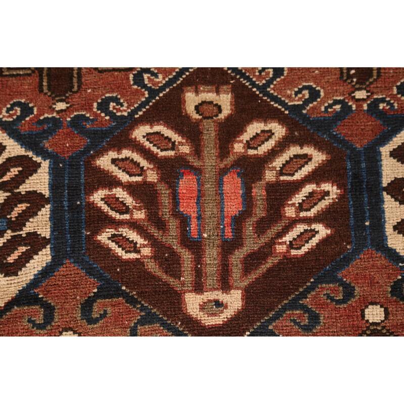 Hand Knotted Oriental 100% Wool Carpet Traditional Geometric Oranges & Rust Bakhtiari Runner Rug - 9' 6'' X 3' 4''