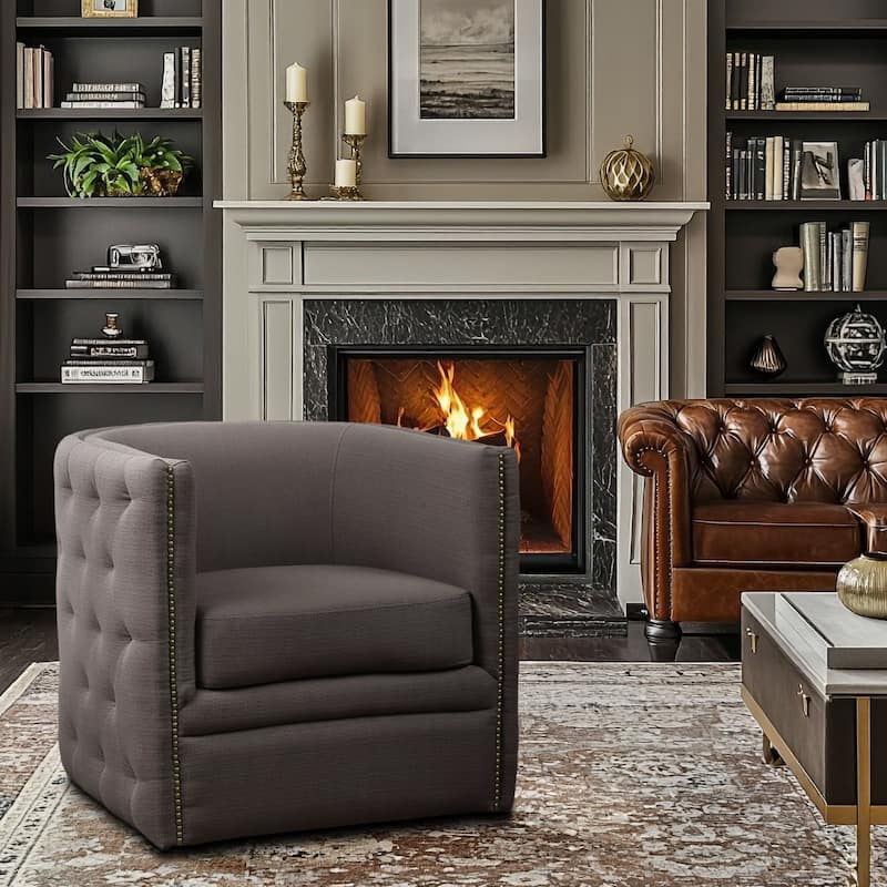 Madison Park Capstone 360-degree Swivel Barrel chair with Tufting and Nail heads
