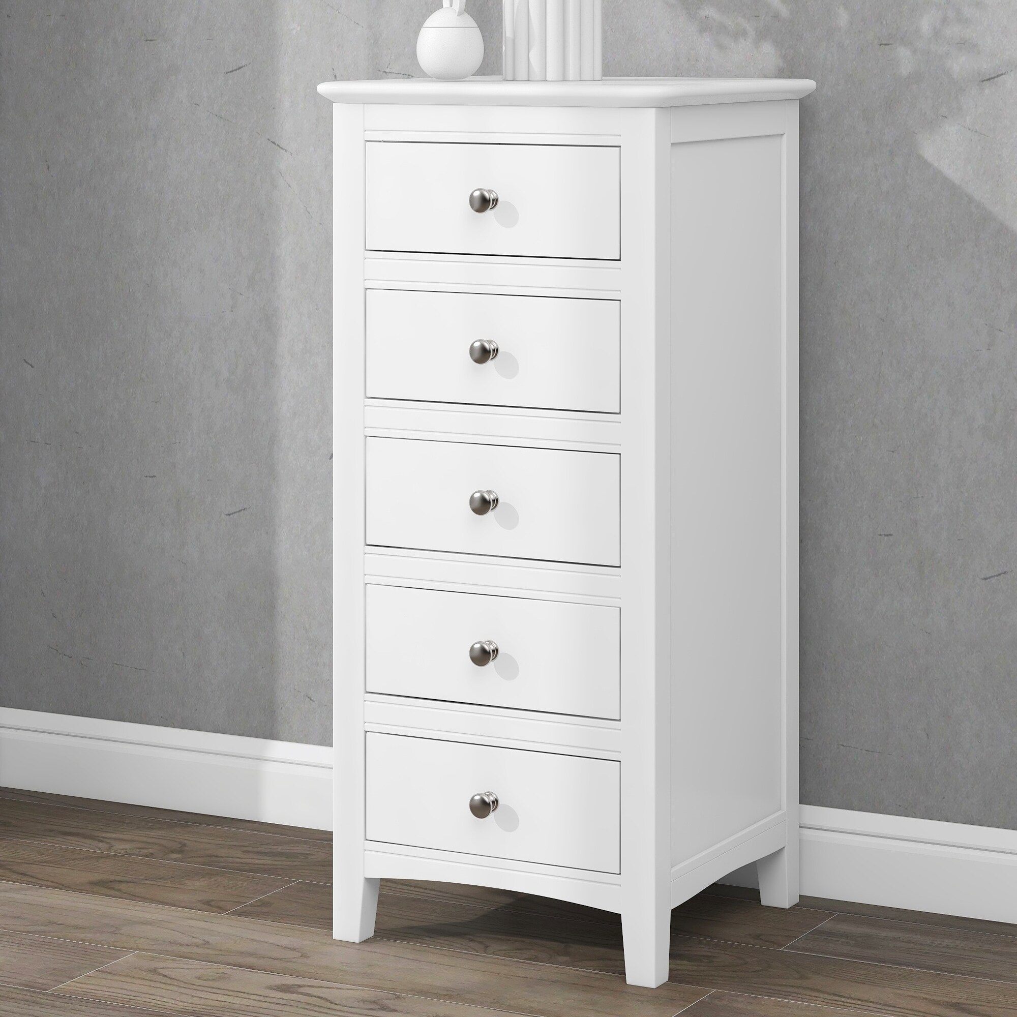 5 Drawers Solid Wood Lingerie Chest in White 5 Drawers Solid Wood Lingerie Chest in White