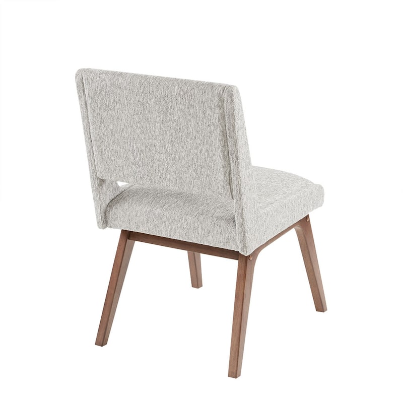 Roomfitters Dining Side Chair (Set of 2), Mid-Century Modern Upholstered Seating with Solid Pecan Wood Legs, Light Gray