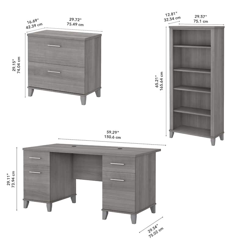 Somerset 60W Office Desk with Cabinet and 5 Shelf Bookcase