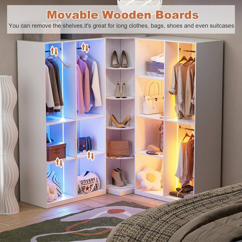 Hall Tree with 360-degree Rotating Shoe Rack, Coat Rack with 6 Modes lighting