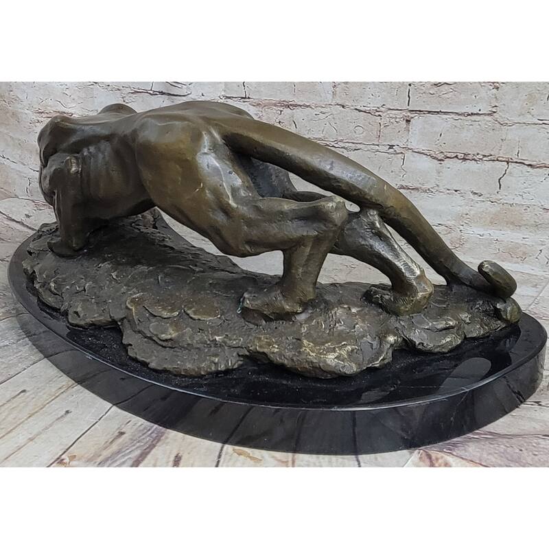 Waking Panther Mountain Imitative Lion Puma Big Imitative Cat Bronze Statue Sculpture On Marble Base