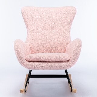 Pink Teddy Fabric Padded Seat Rocking Chair With High Backrest And ...