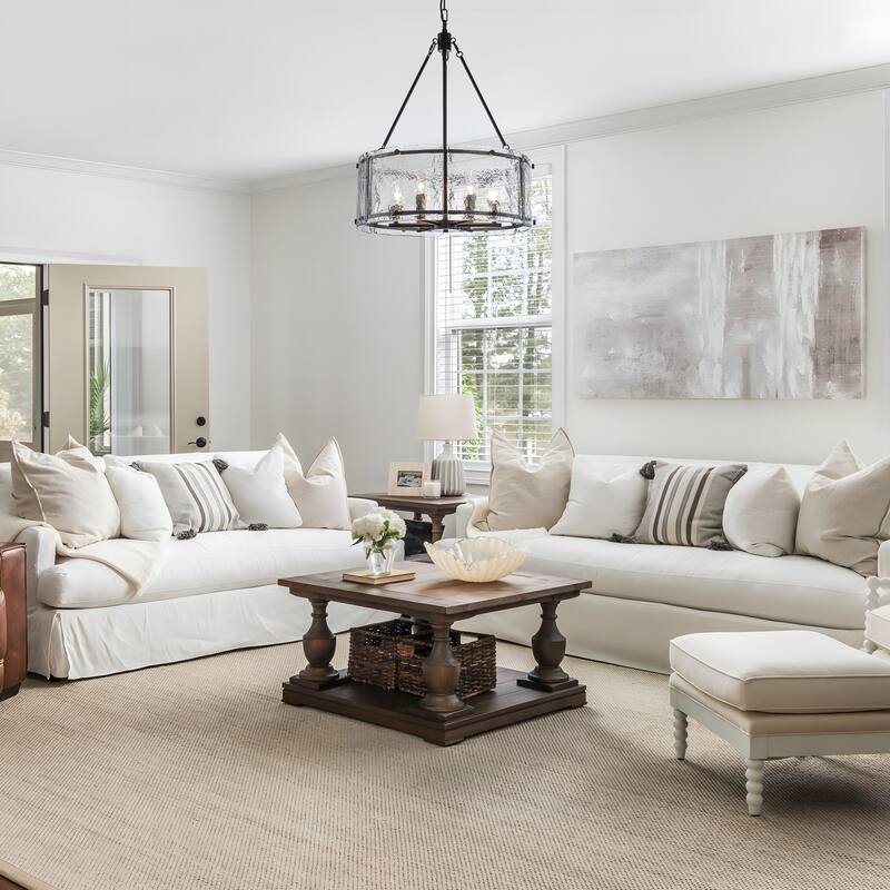 Starsky 6-Light Modern Drum Textured Glass Kitchen Island Chandelier