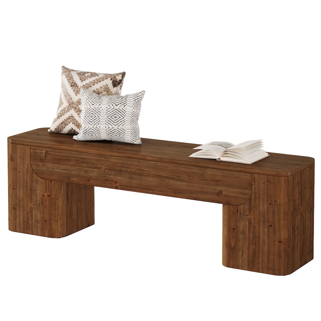 59" Solid Wood Bench, Rustic Heavy Duty Entryway Bench