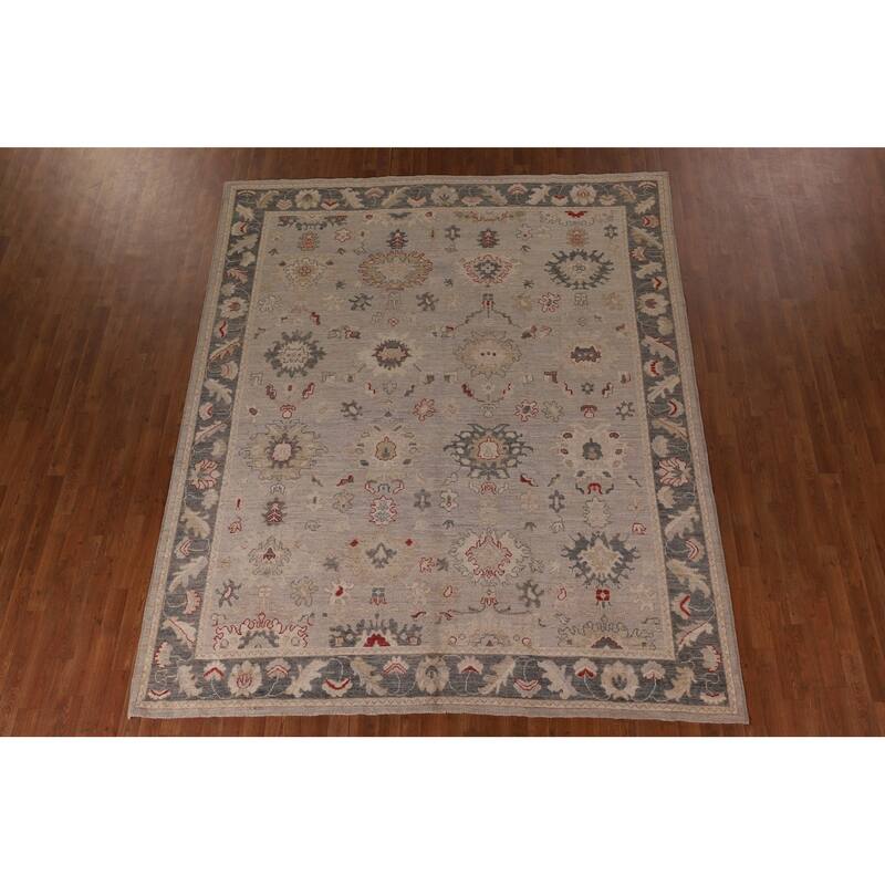 Vegetable Dye Oushak Turkish Area Rug Handmade Beige Wool Carpet - 8'1" x 9'10"