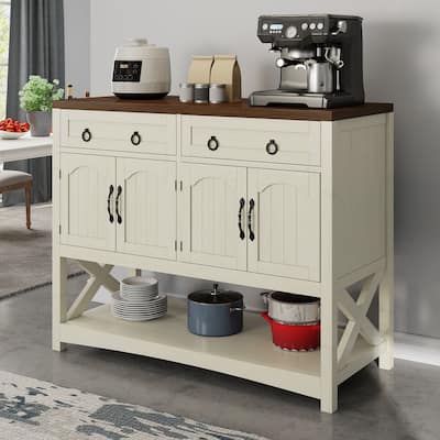 Moasis 47.2 Inch Farmhouse Buffet Cabinet with Storage Drawers and Four Doors for Kitchen or Dining Room Organization