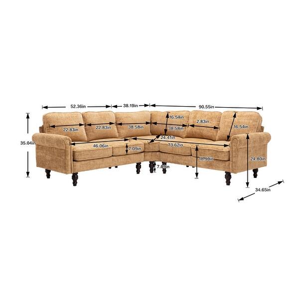 Modern Accent Sectional Sofa with Wood Legs, L-Shaped Upholstered ...