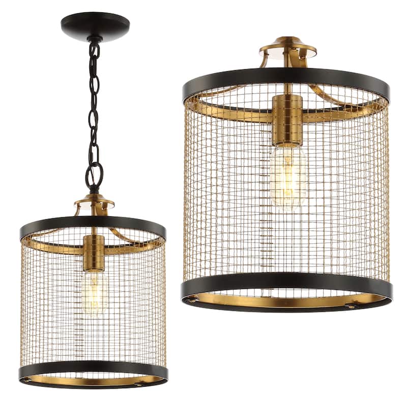 Remy 10" Lantern Metal LED Pendant, Black/Brass Gold by JONATHAN Y - Black/Gold