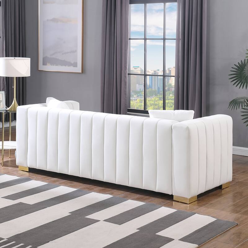 Modern Chesterfield Couch Channel Sofa with Velvet Upholstery