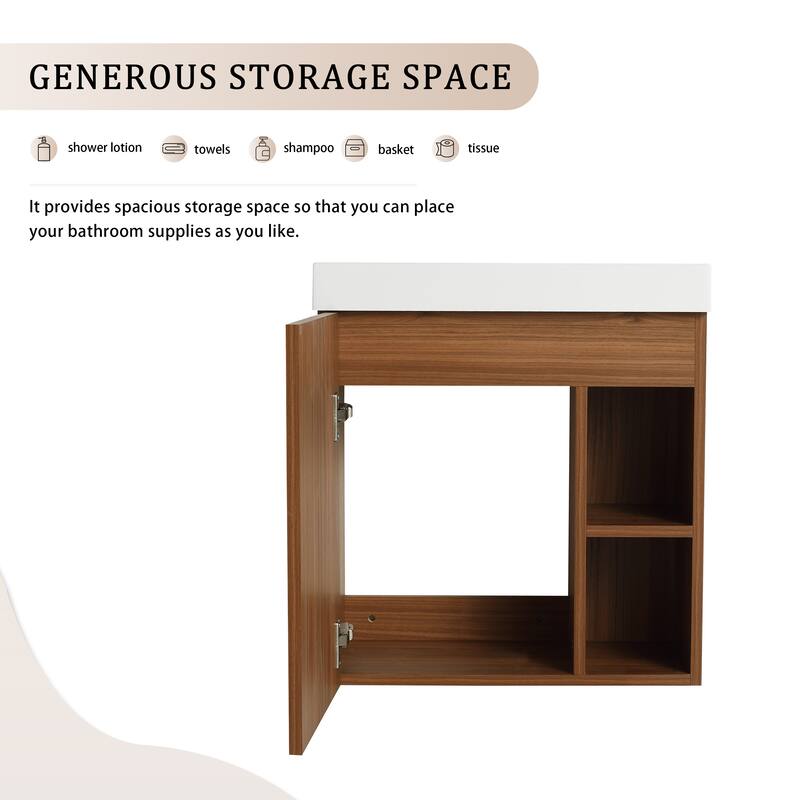 GDFStudio - Milo Modern Wall-Mounted Bathroom Vanity with White Resin Sink and Soft-Close Cabinet Door