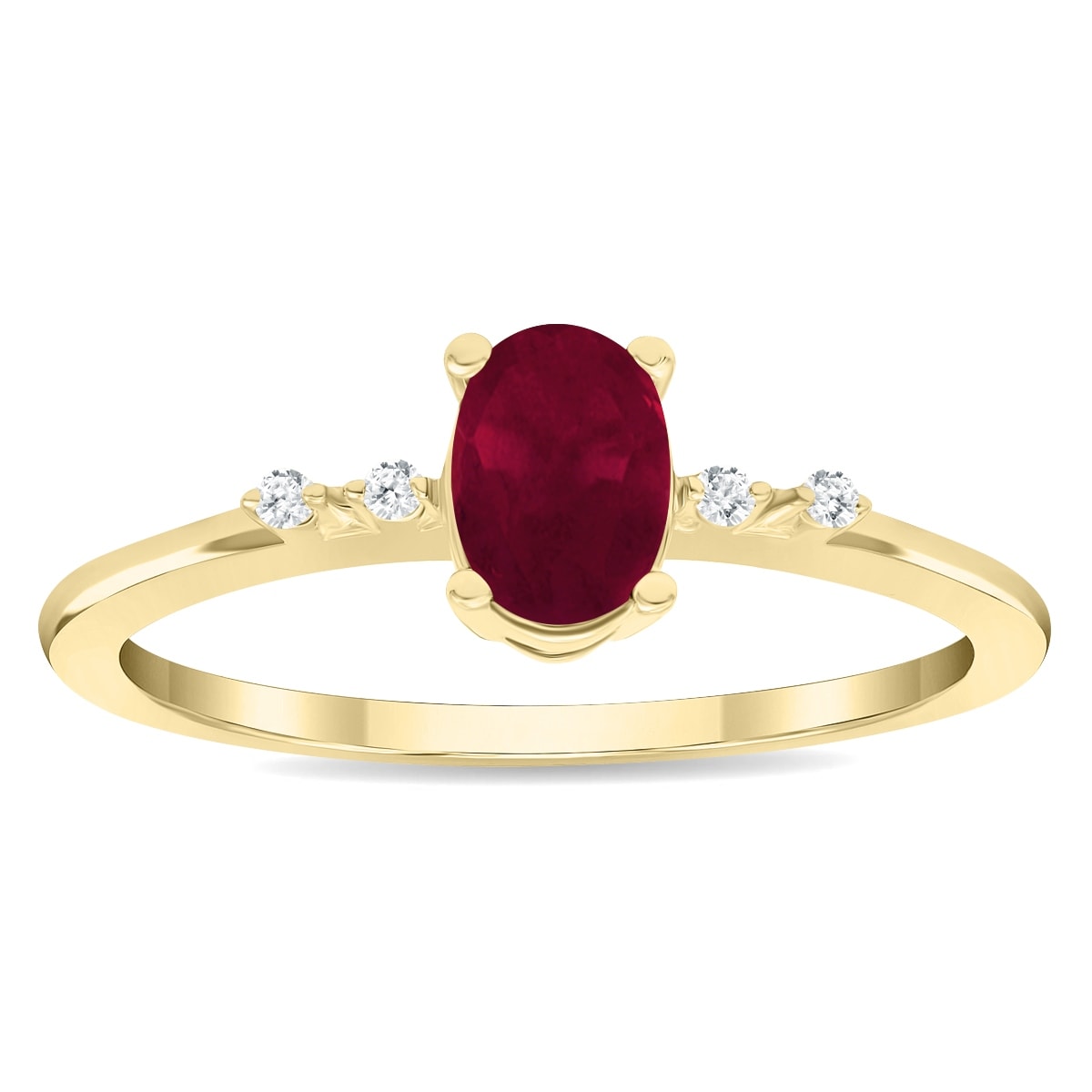 Marquee Women's Oval Shaped Ruby and Diamond Sparkle Ring in 10K Yellow Gold