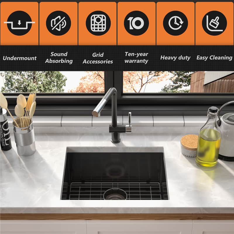 Undermount Stainless Steel Kitchen Sink -Black-Single Bowl