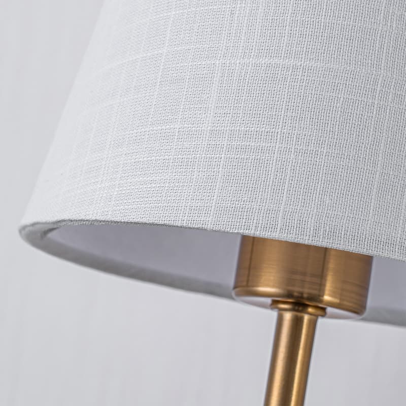 1-Light Gold Wall Sconce with White Fabric Shade - H20" x W5.1" x D7.9"