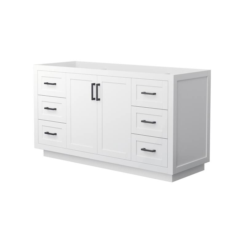 Wyndham Collection Miranda 60" Single Free Standing Vanity Cabinet - White / Matte Black Hardware