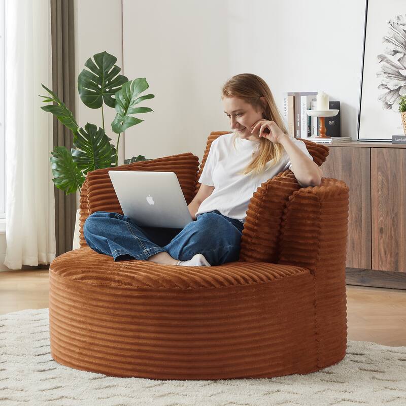 Deep Seat Barrel Chair Corduroy Single Sofa Armchair Round Accent Chair