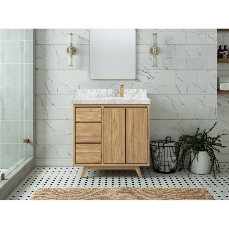 Willow Collections 36 in. W x 22 in. Madison Teak Single Right Offset Sink Bathroom Vanity with Countertop