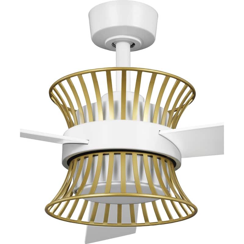 Bisbee Collection 55-in Three-Blade Matte White Global Ceiling Fan with Brushed Gold Accent - 55.3125 in x 55.3125 in x 14.75 in